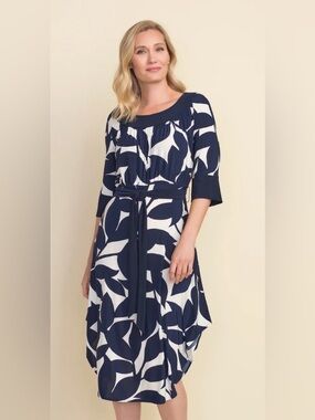 Joseph Ribkoff Big Leaf Print Tie Dress 12 Pockets